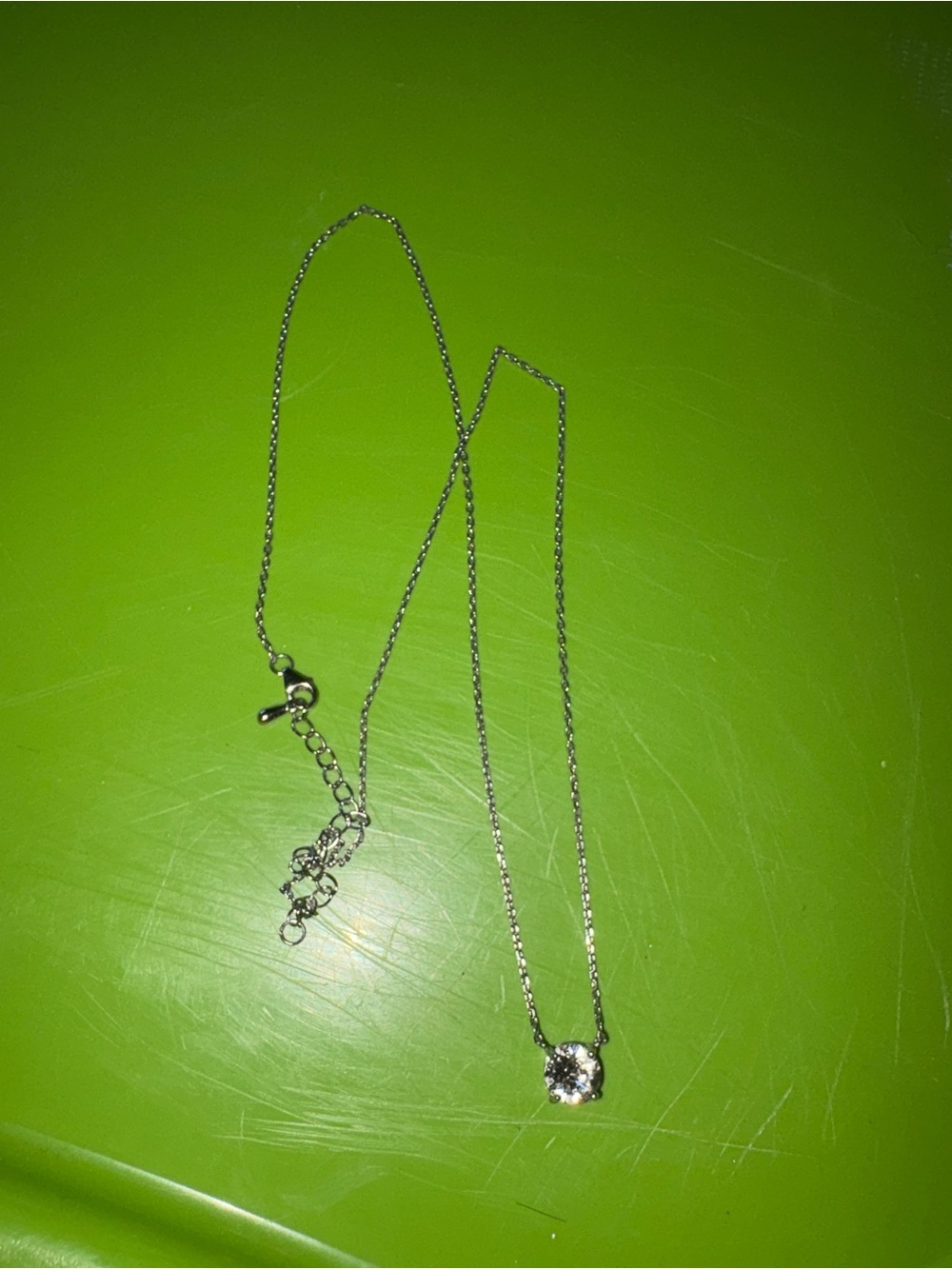 Silver-Tone Solitaire Pendant Necklace in White